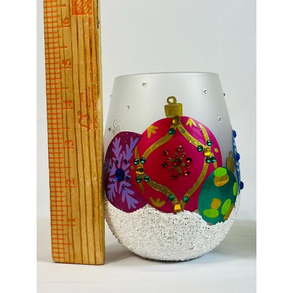 NIB Enesco Lolita Ornaments in the Snow Stemless Wine Glasses 3D Glitter Bead - Picture 10 of 10